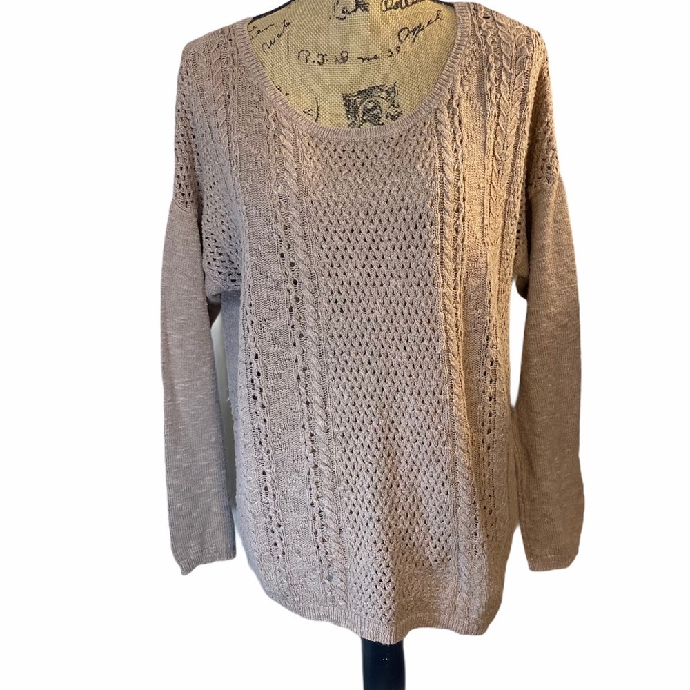 Vintage America Loose Weave Sweater Taupe plus 1X